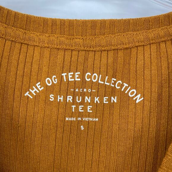 Aeropostale Mustard Yellow Ribbed Shrunken Tee Small - Picture 5 of 6